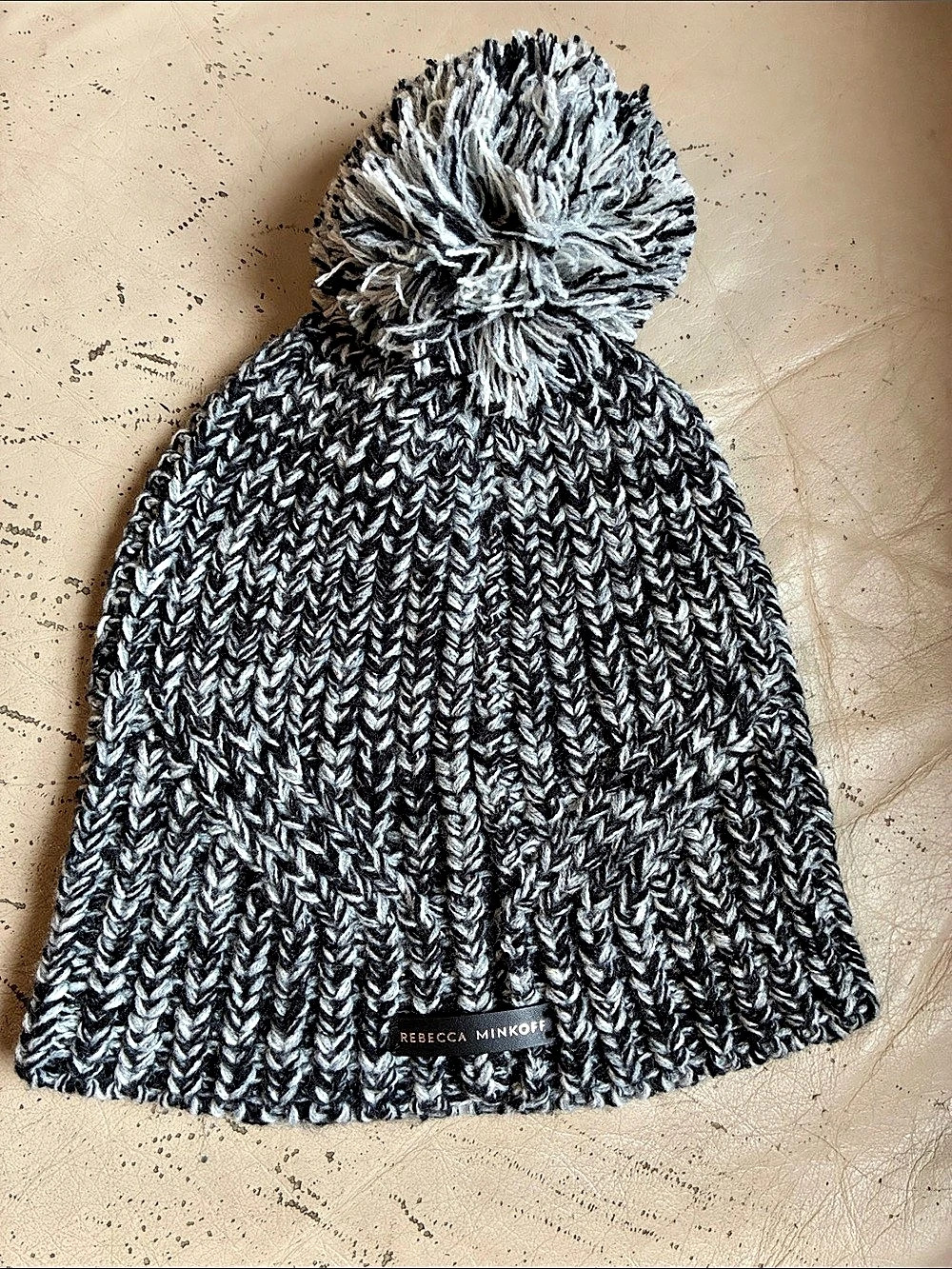 Rebecca Minkoff Knit Pom-Pom Beanie in Black & Gray